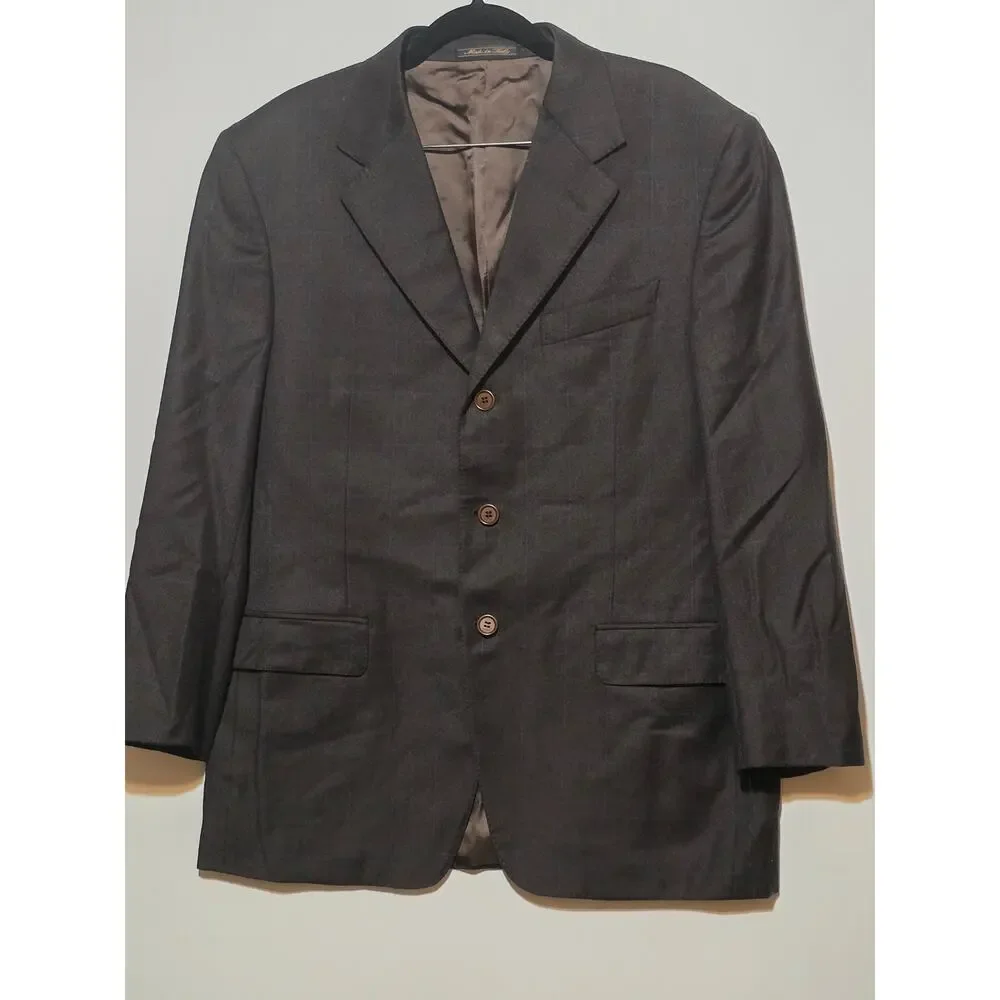Trussini Boyds Wool Windowpane Suit Jacket Blazer Pants Set Italy Size 40R EU 50